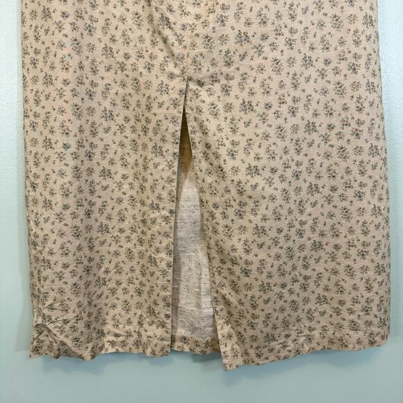 Liz Claiborne Lizwear Maxi Skirt 10 Floral Linen Blend Slit Drawstring Tan NWT - Picture 6 of 11